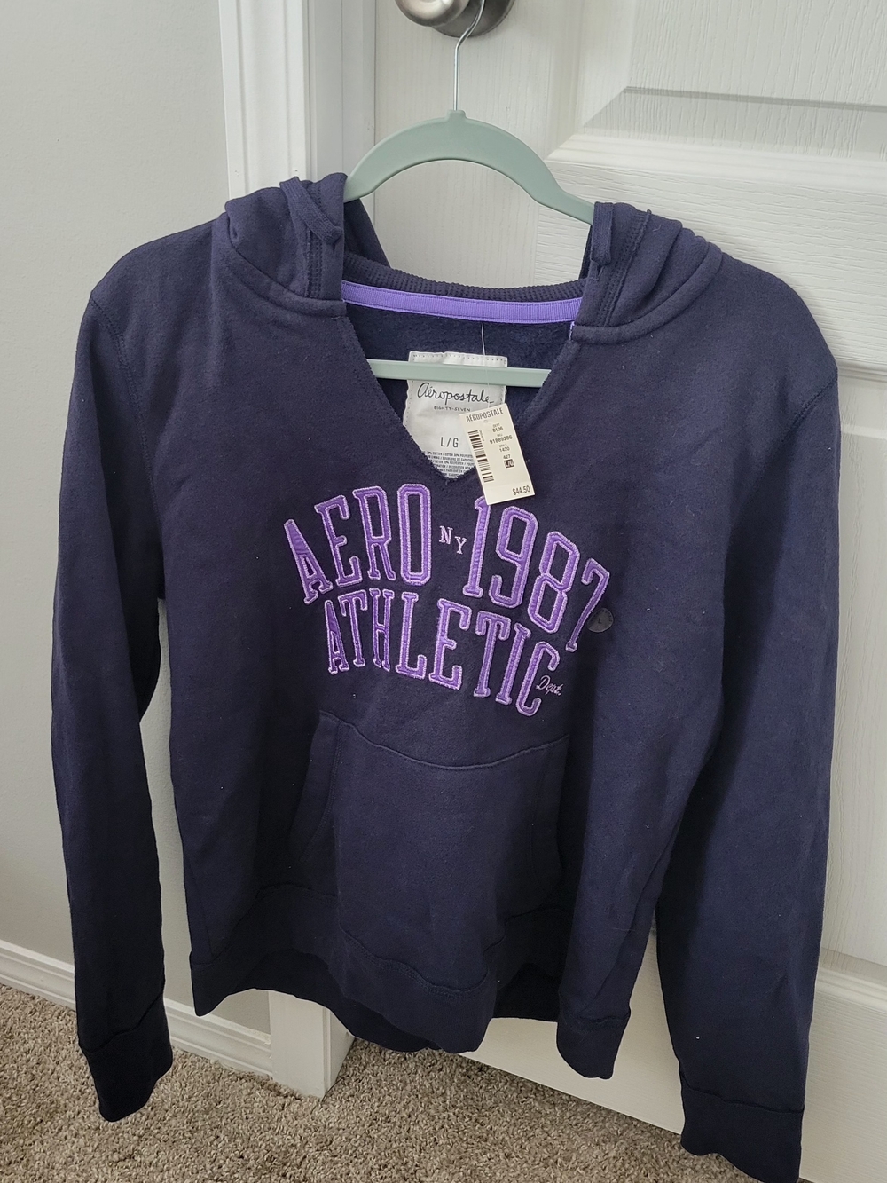 Aeropostale Navy Hoodie with Purple Lettering
